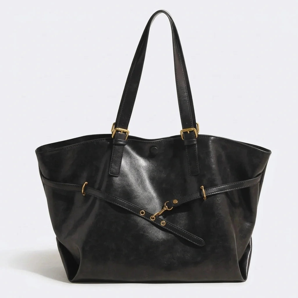 Daily Tote Schwarz Lederoptik – Frontansicht