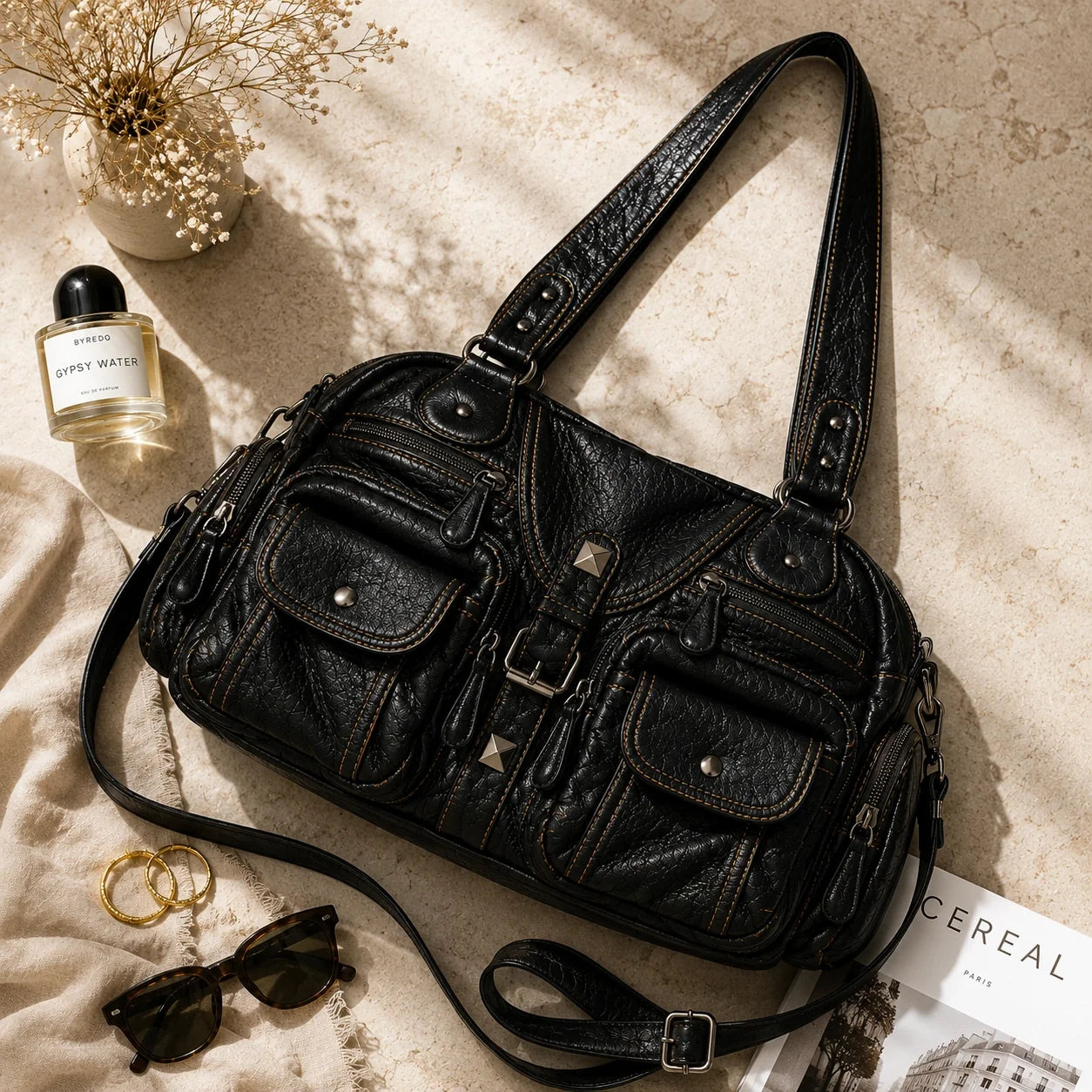 Vintage Handtasche Schwarz – Ansicht in ganzer Höhe