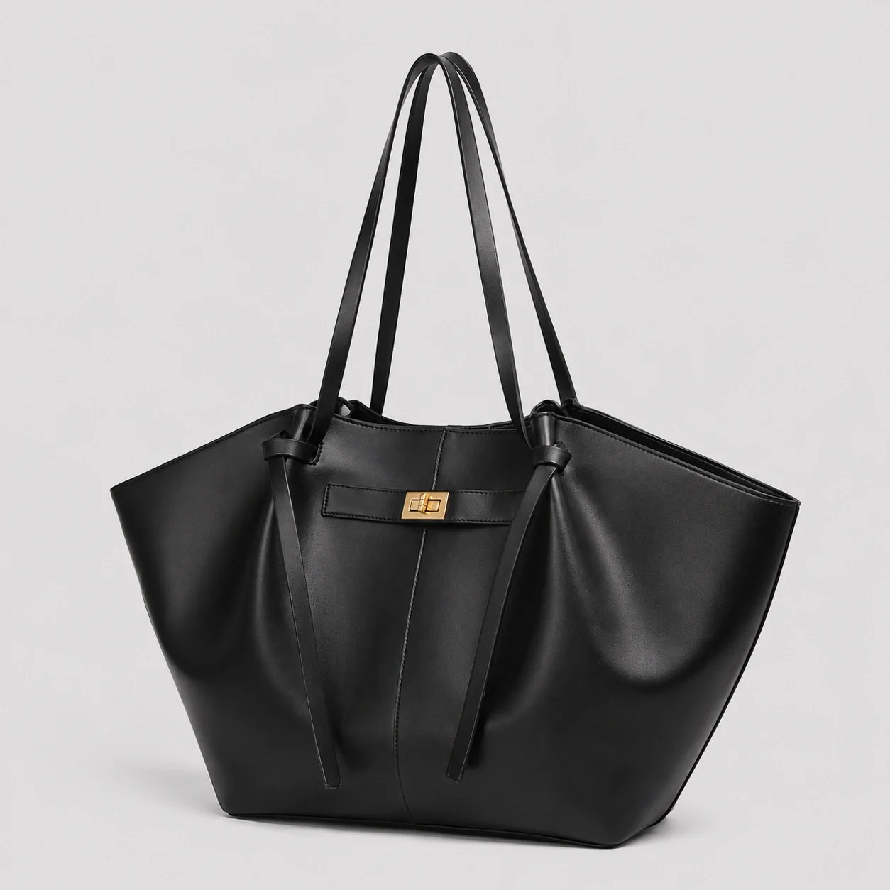 XXL Shopper Tasche Schwarz Lederoptik – Seitenansicht im Detail