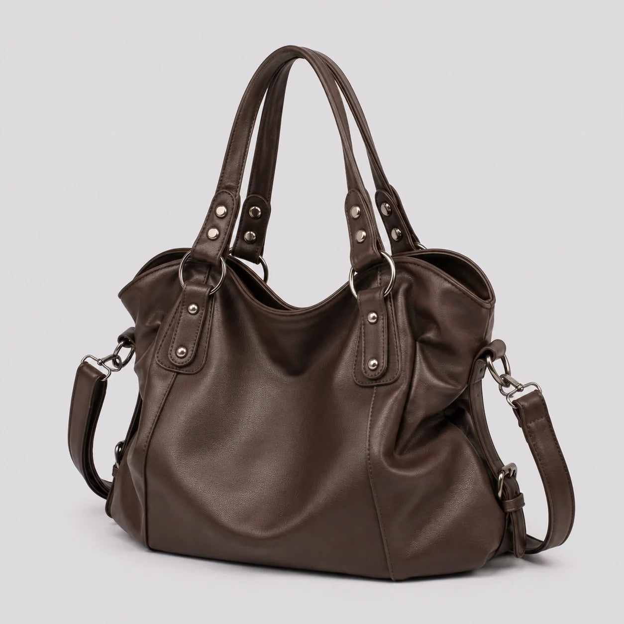 Multi-Fach Handtasche Cognac – Seitenansicht im Detail