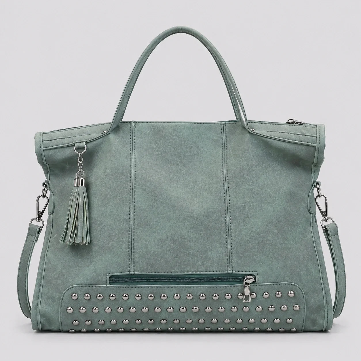 Used-Look Handtasche Salbei – Frontansicht