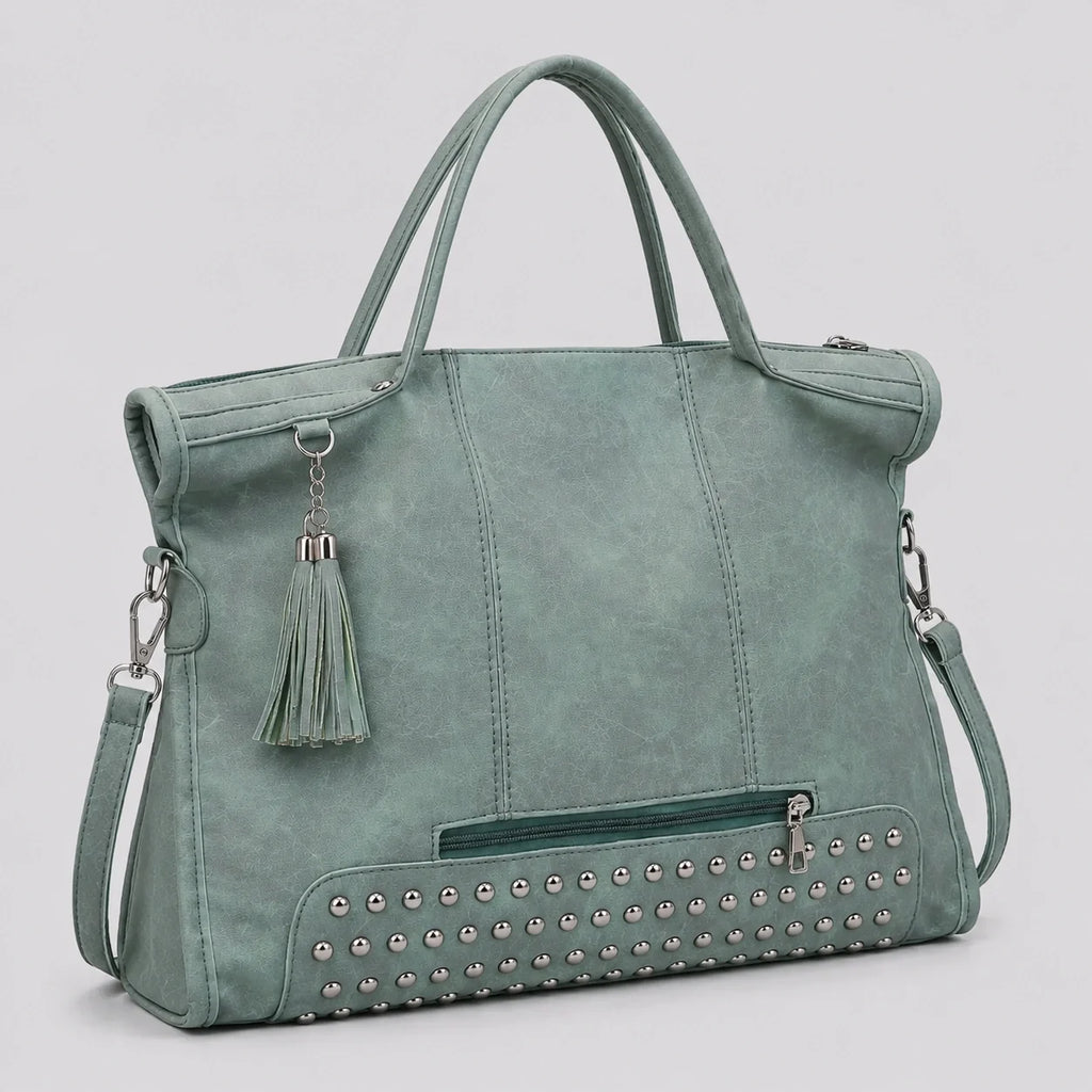 Used-Look Handtasche Salbei – Seitenansicht im Detail