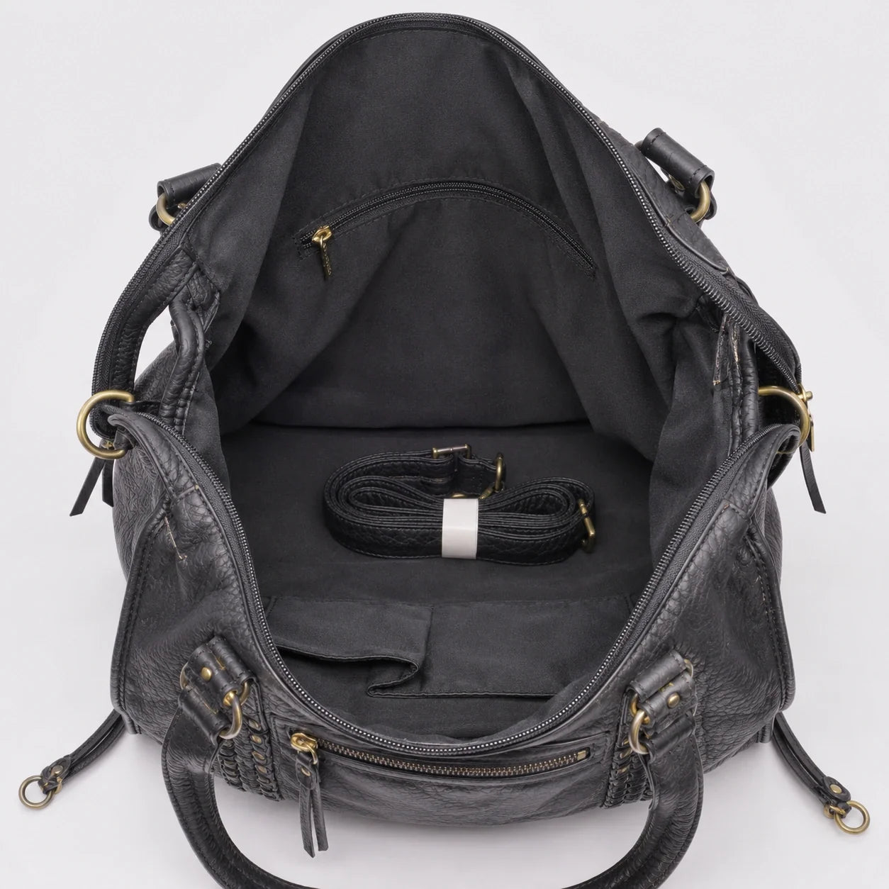 Y2K Damen Handtasche Grau – Innenansicht mit geöffnetem Fach