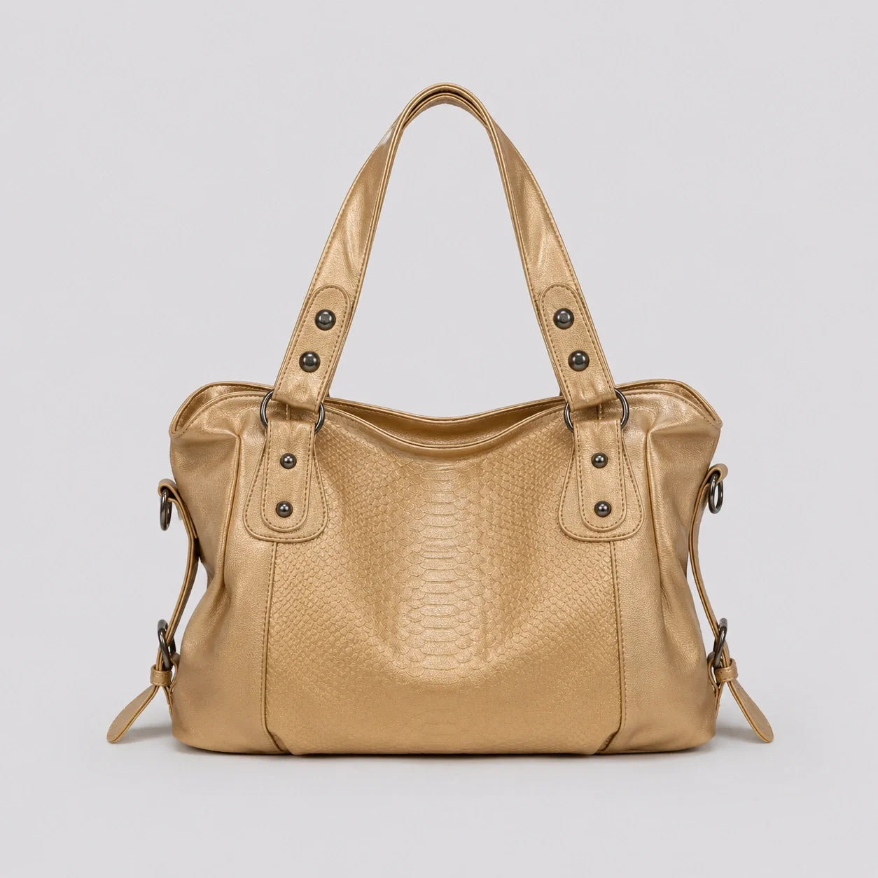Moderne Handtasche Gold Schuppen-Optik – Frontansicht