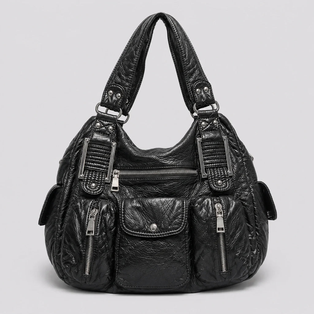 Organizer Handtasche Schwarz Lederoptik – Frontansicht