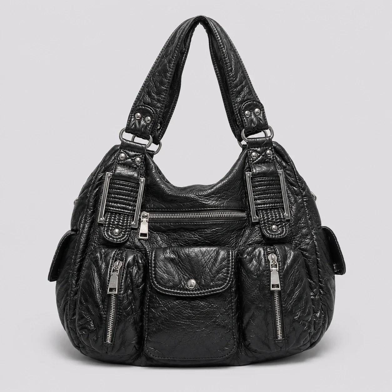 Organizer Handtasche Schwarz Lederoptik – Frontansicht