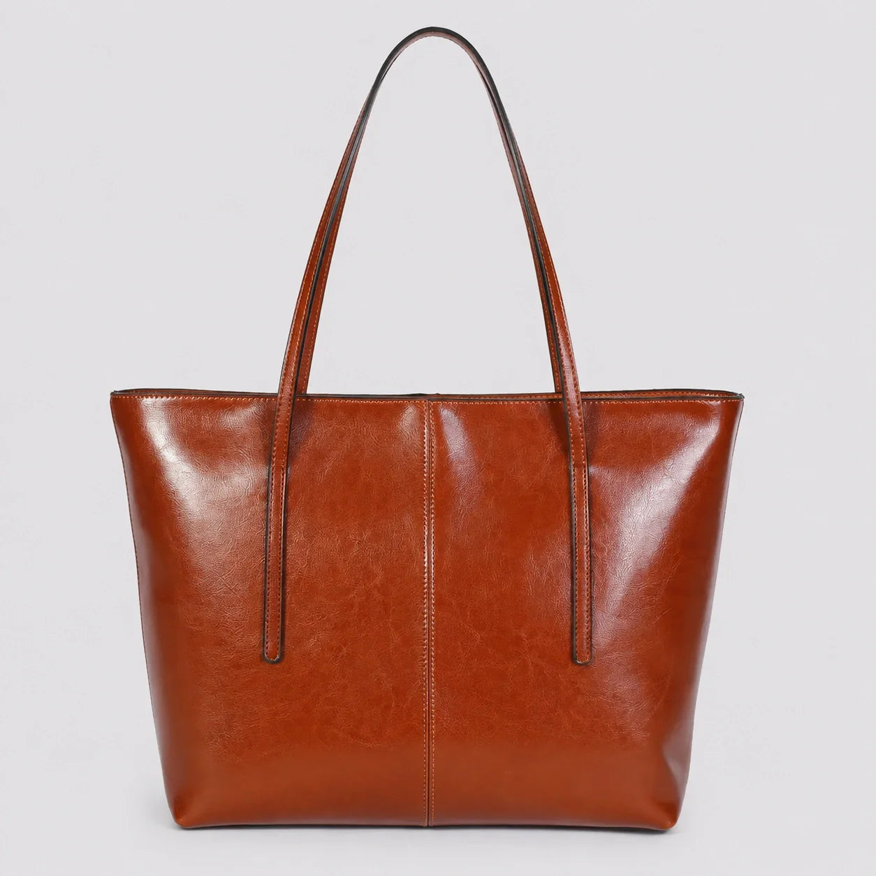 Moderner Lederoptik Tote Cognac – Frontansicht