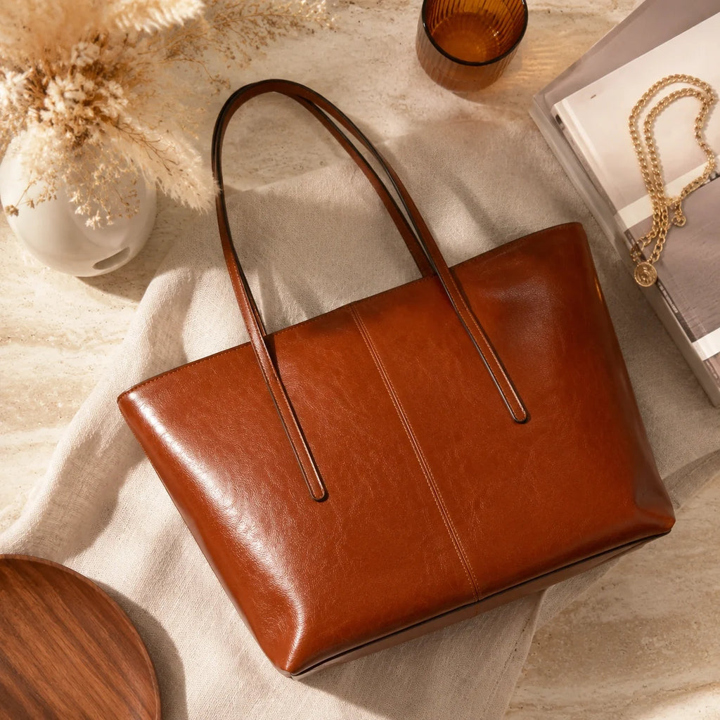 Moderner Lederoptik Tote Cognac – Ansicht in ganzer Höhe