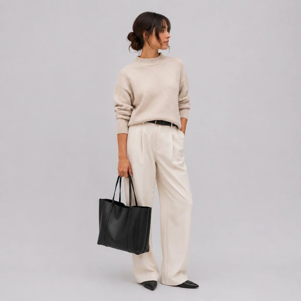 Minimalistischer Tote Bag Schwarz – Ansicht in ganzer Höhe