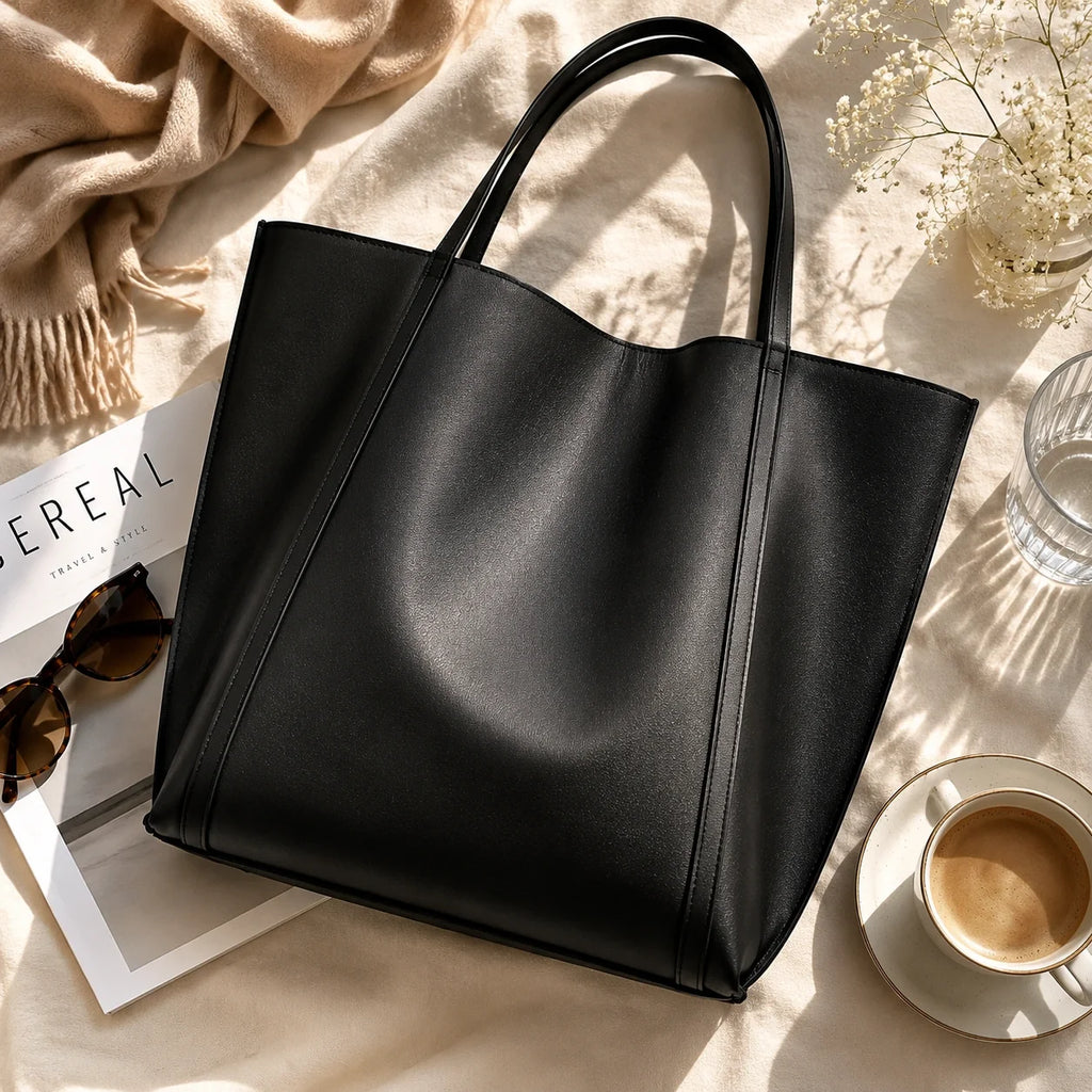 Minimalistischer Tote Bag Schwarz – Produktaufnahme freigestellt