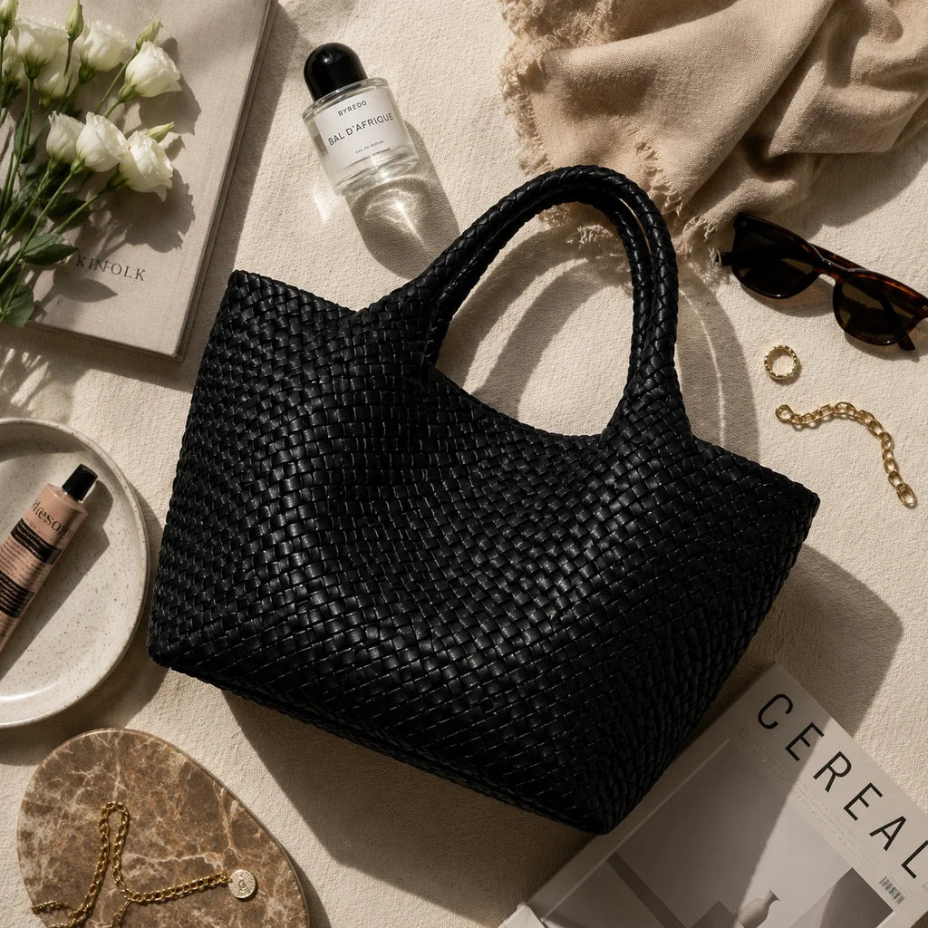 Tote Bag Set Schwarz mit Clutch – Produktaufnahme freigestellt