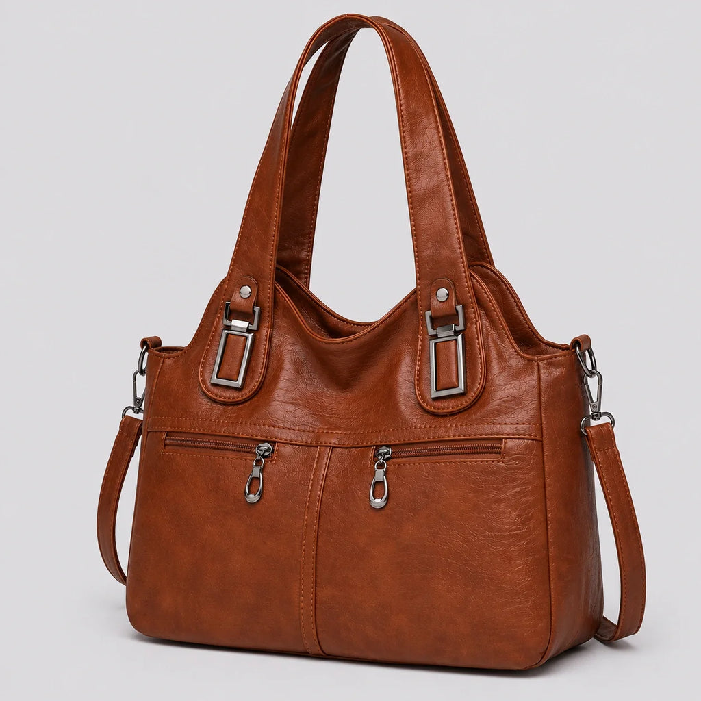 Crossbody Tasche Cognac Groß – Seitenansicht im Detail