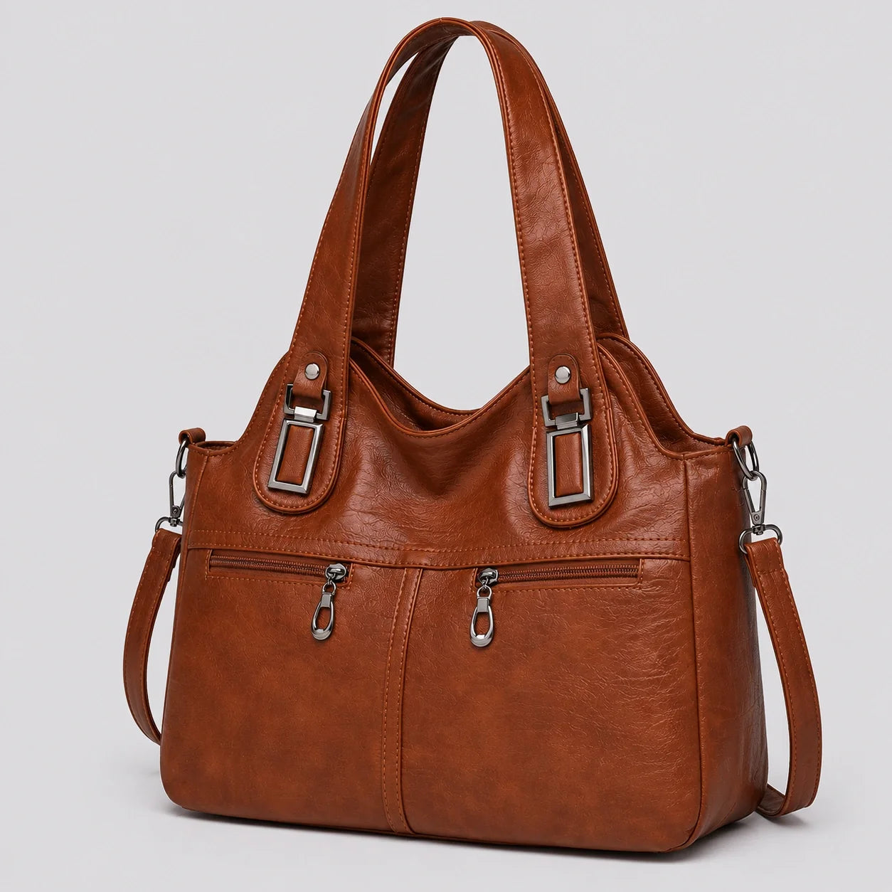 Crossbody Tasche Cognac Groß – Seitenansicht im Detail