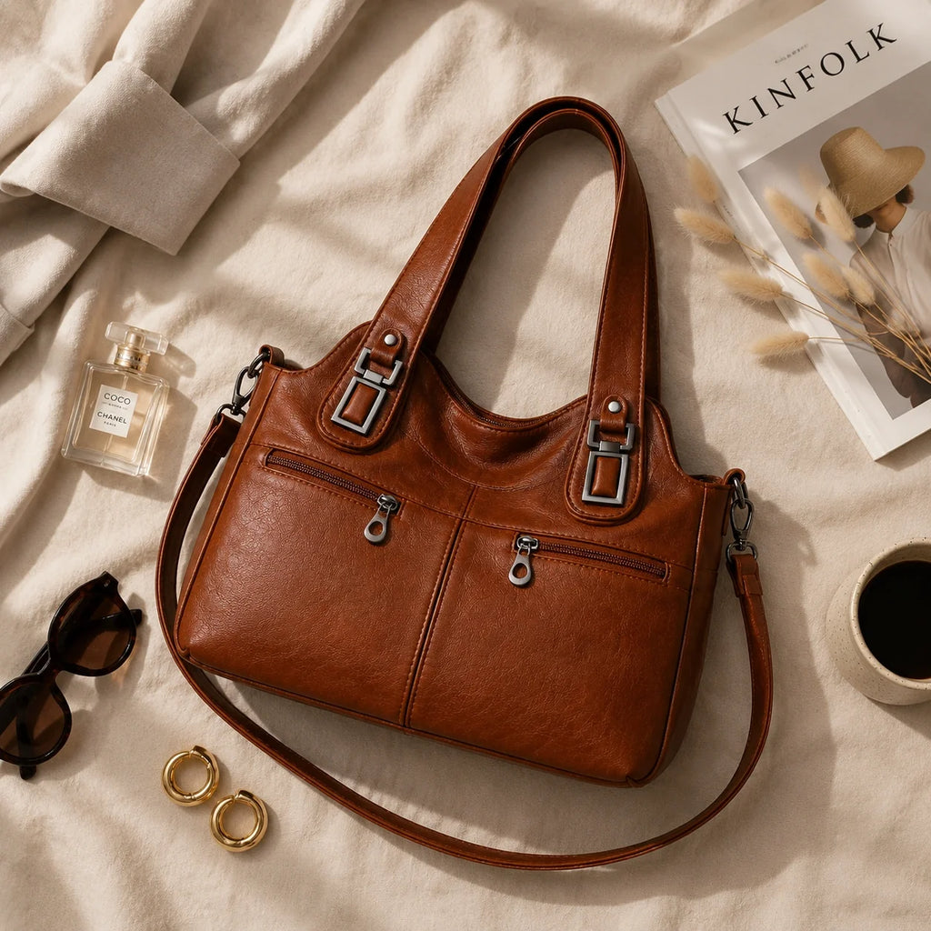 Crossbody Tasche Cognac Groß – Ansicht in ganzer Höhe