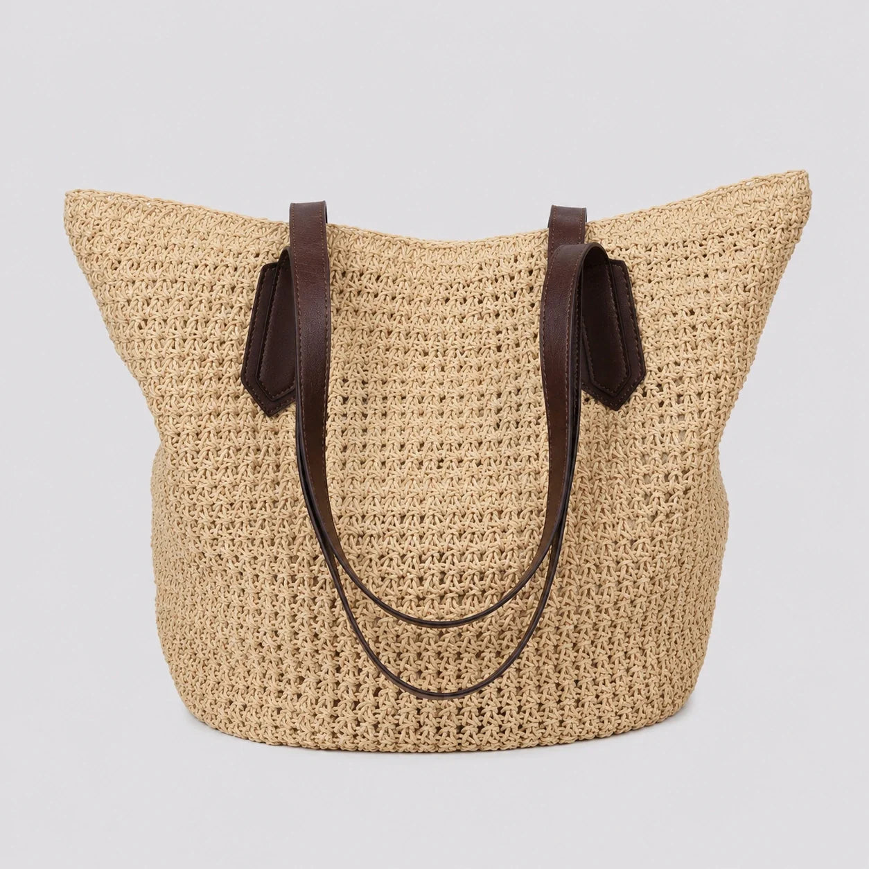 XXL Strohtasche Boho Naturell – Frontansicht