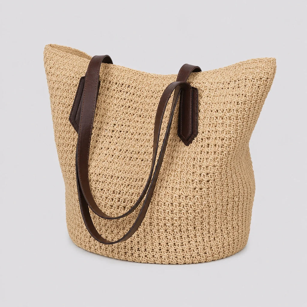 XXL Strohtasche Boho Naturell – Seitenansicht im Detail