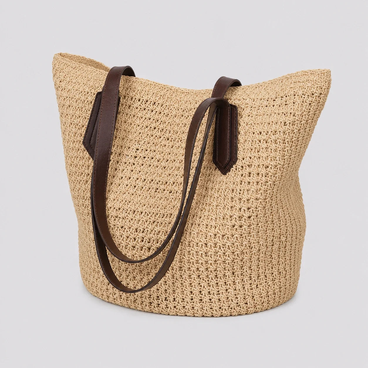 XXL Strohtasche Boho Naturell – Seitenansicht im Detail