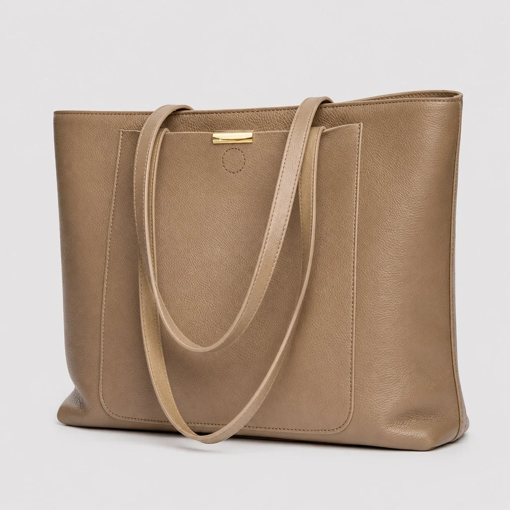 Luxus Shopper Taupe Groß – Seitenansicht im Detail