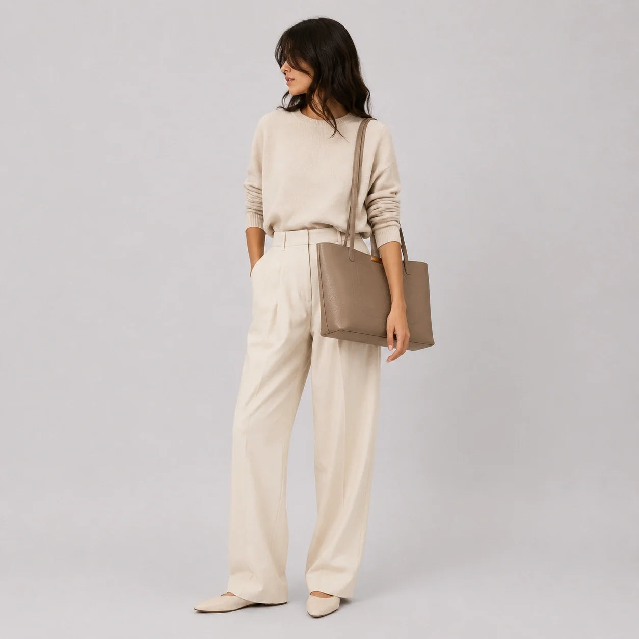 Luxus Shopper Taupe Groß – Ansicht in ganzer Höhe