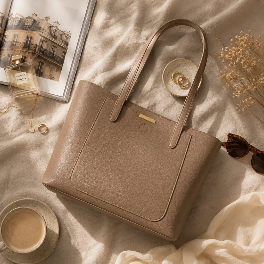 Luxus Shopper Taupe Groß – Produktaufnahme freigestellt