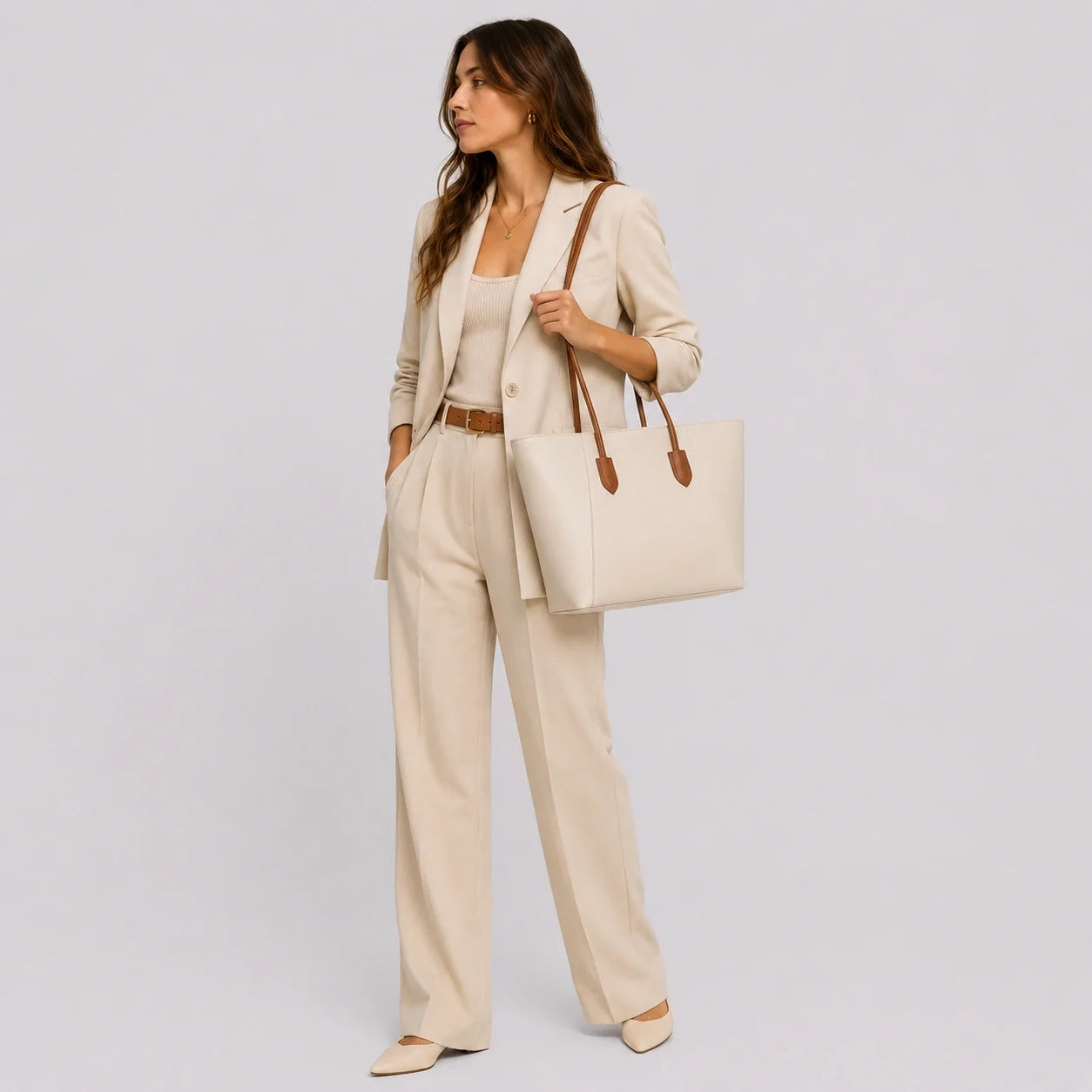 Business Tote Bag Creme – Nahaufnahme der Materialstruktur