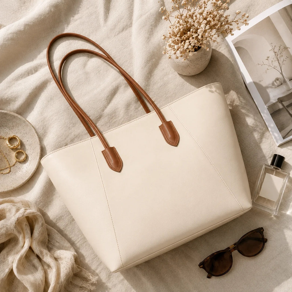 Business Tote Bag Creme – Ansicht in ganzer Höhe