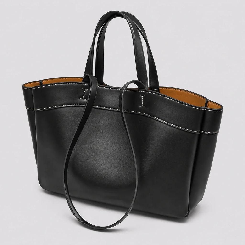 Cognac Lederhandtasche Glanz – Seitenansicht im Detail
