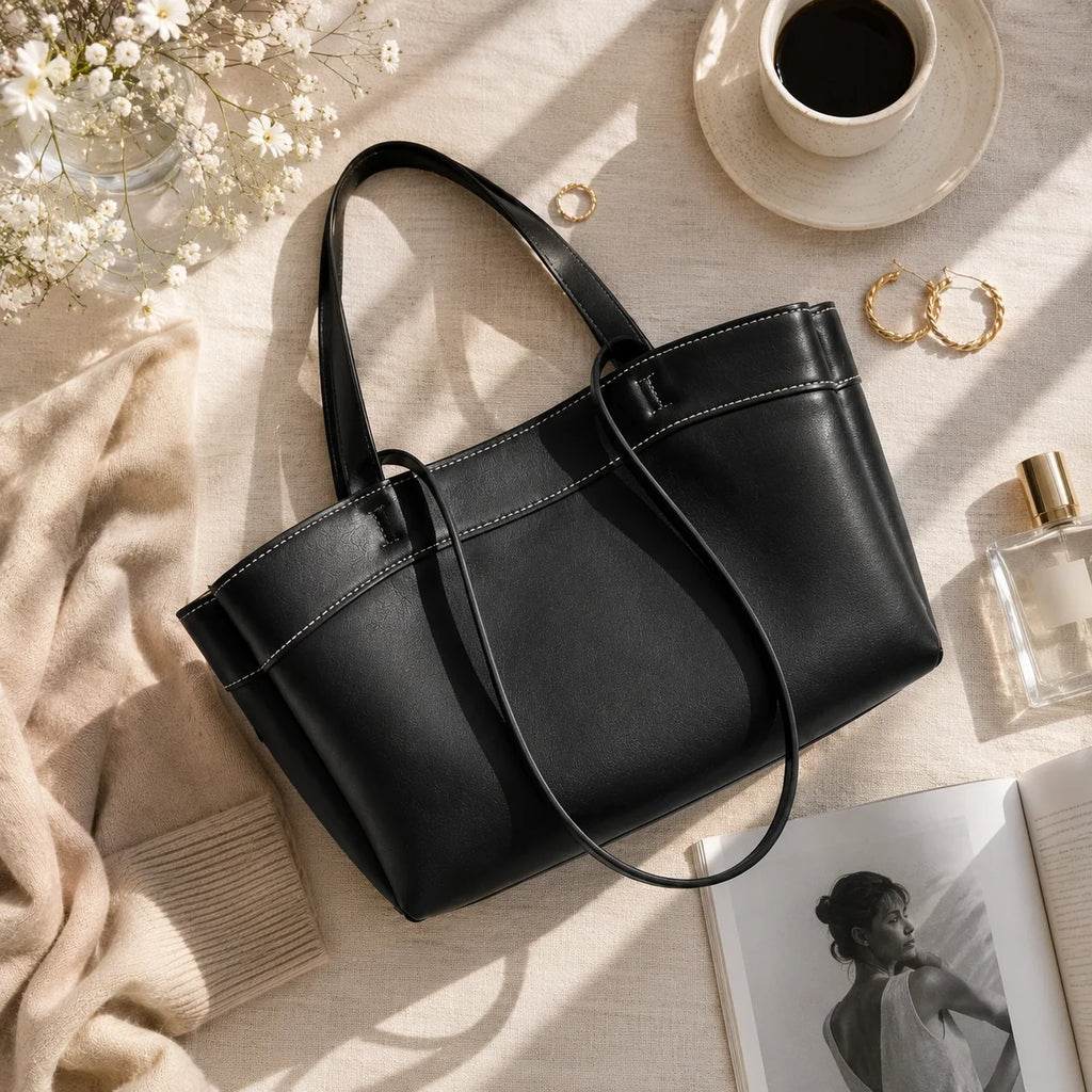 Cognac Lederhandtasche Glanz – Ansicht in ganzer Höhe