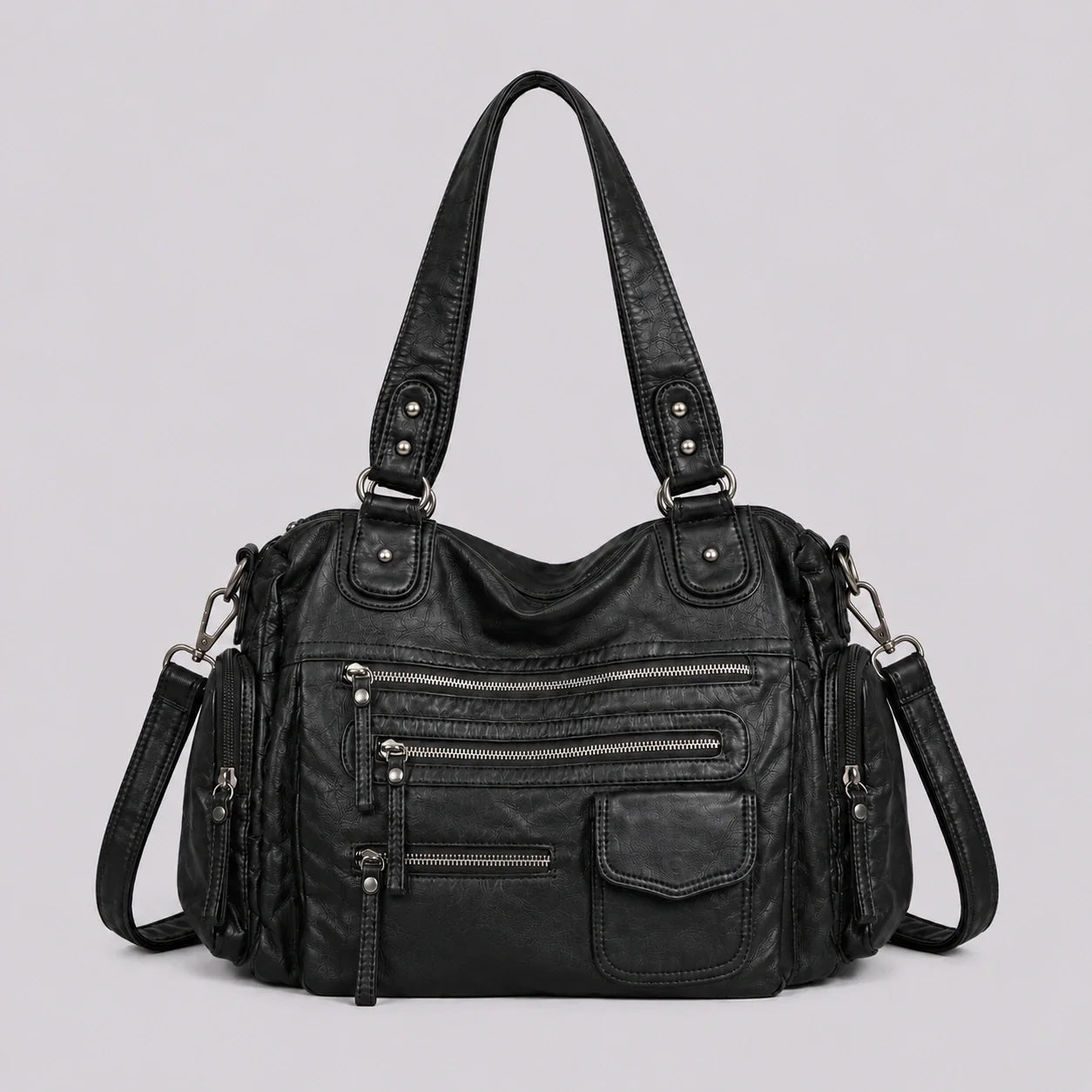 Wandelbare Hobo Tasche Schwarz – Frontansicht