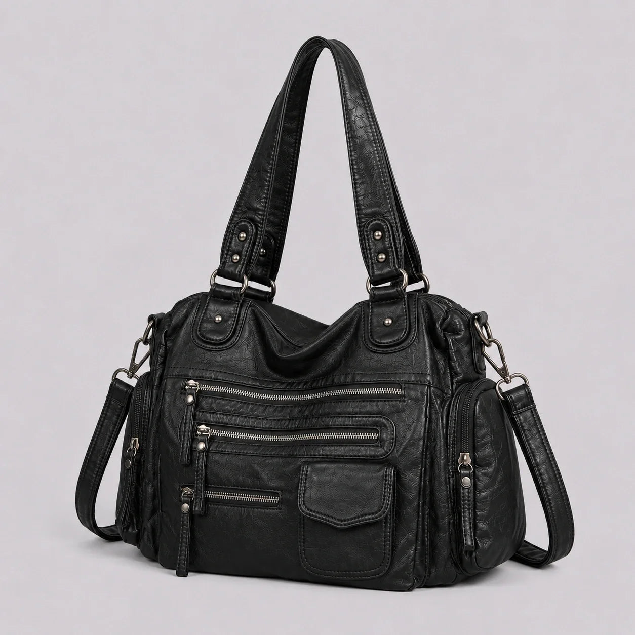 Wandelbare Hobo Tasche Schwarz – Seitenansicht im Detail