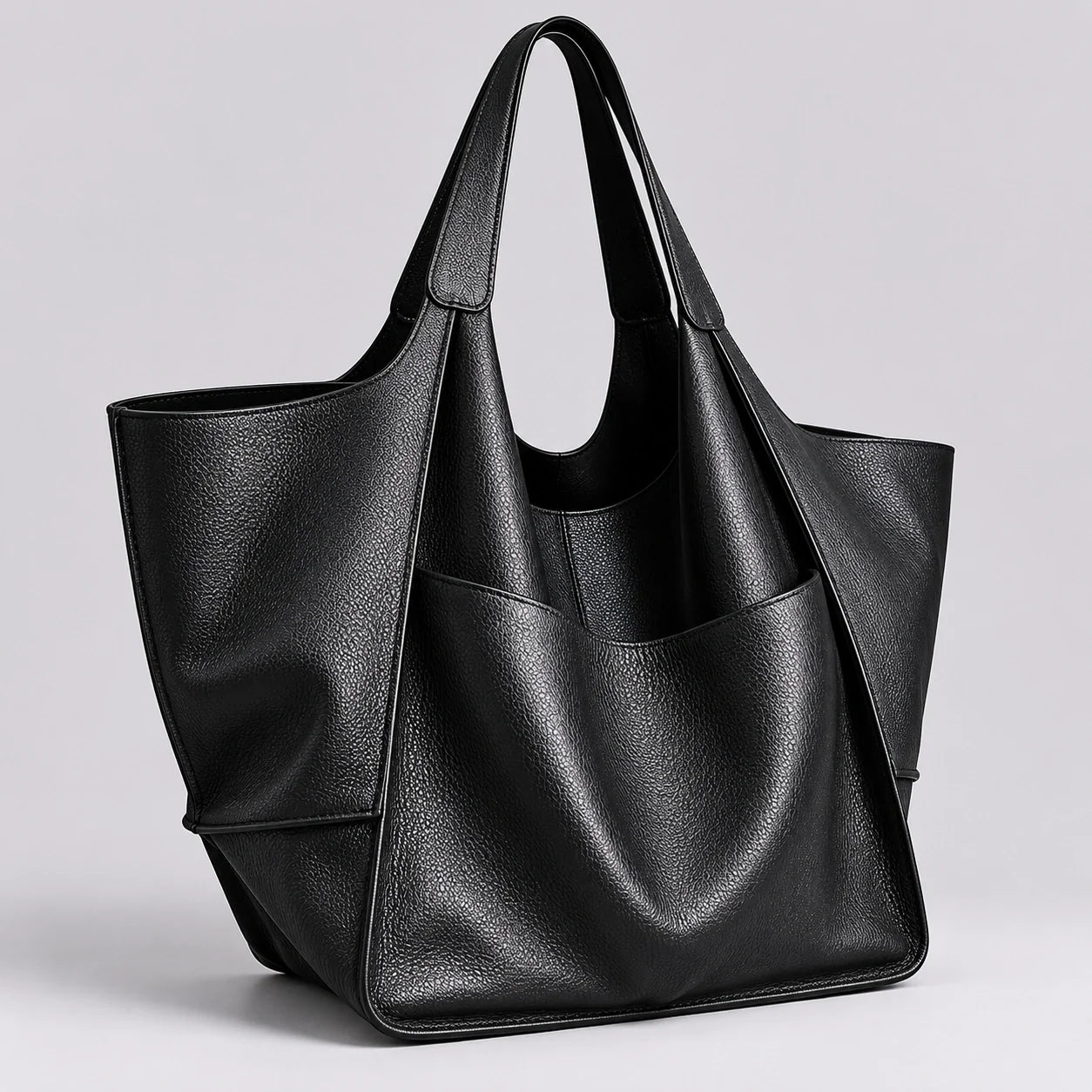 Großer Vintage Shopper Schwarz XXL – Seitenansicht im Detail