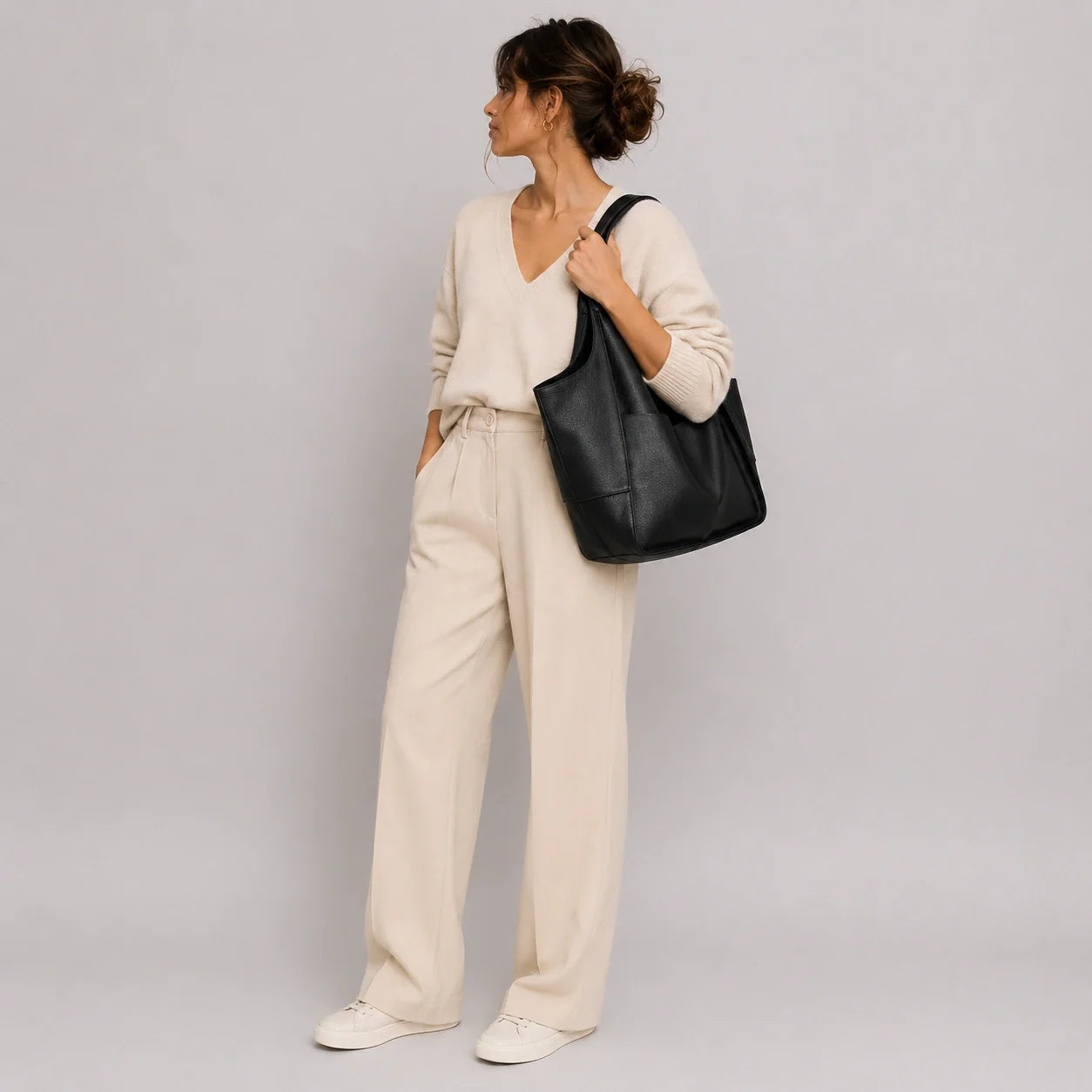 Großer Vintage Shopper Schwarz XXL – Nahaufnahme der Materialstruktur