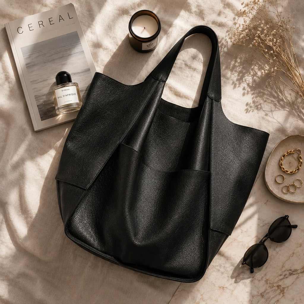 Großer Vintage Shopper Schwarz XXL – Ansicht in ganzer Höhe