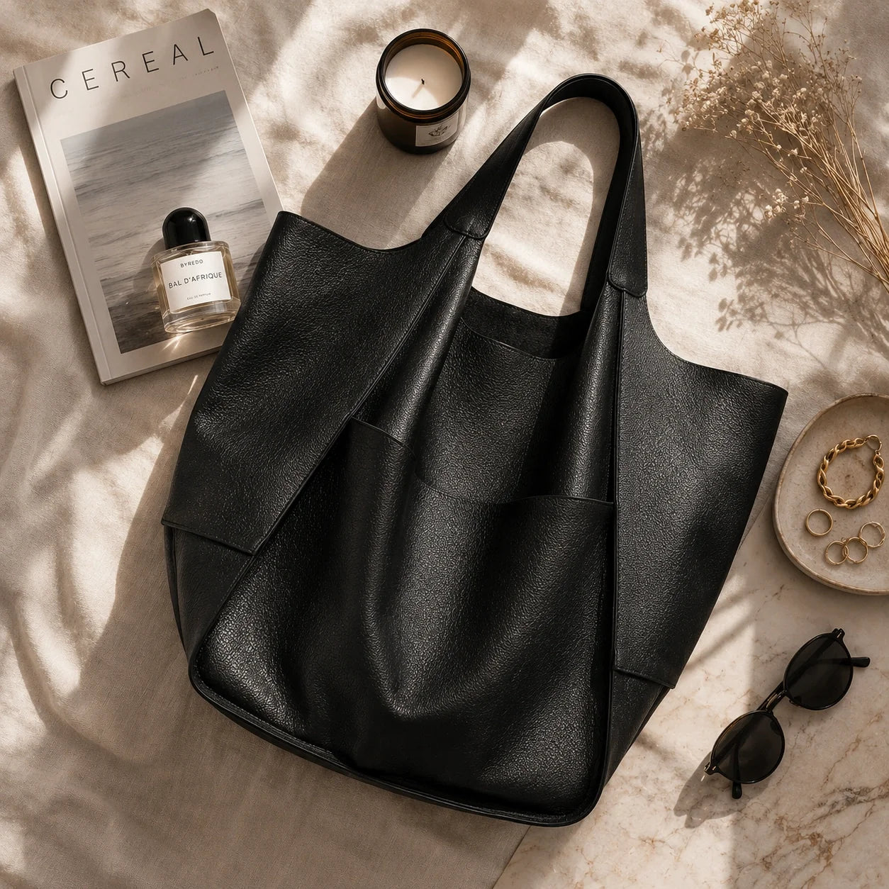 Großer Vintage Shopper Schwarz XXL – Ansicht in ganzer Höhe