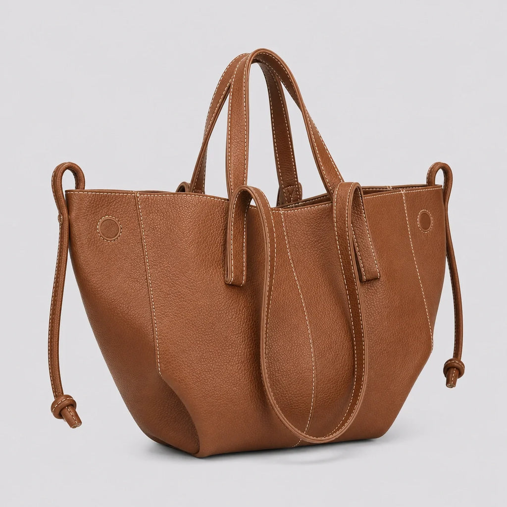 Tote Bag Weiches Leder Braun – Seitenansicht im Detail