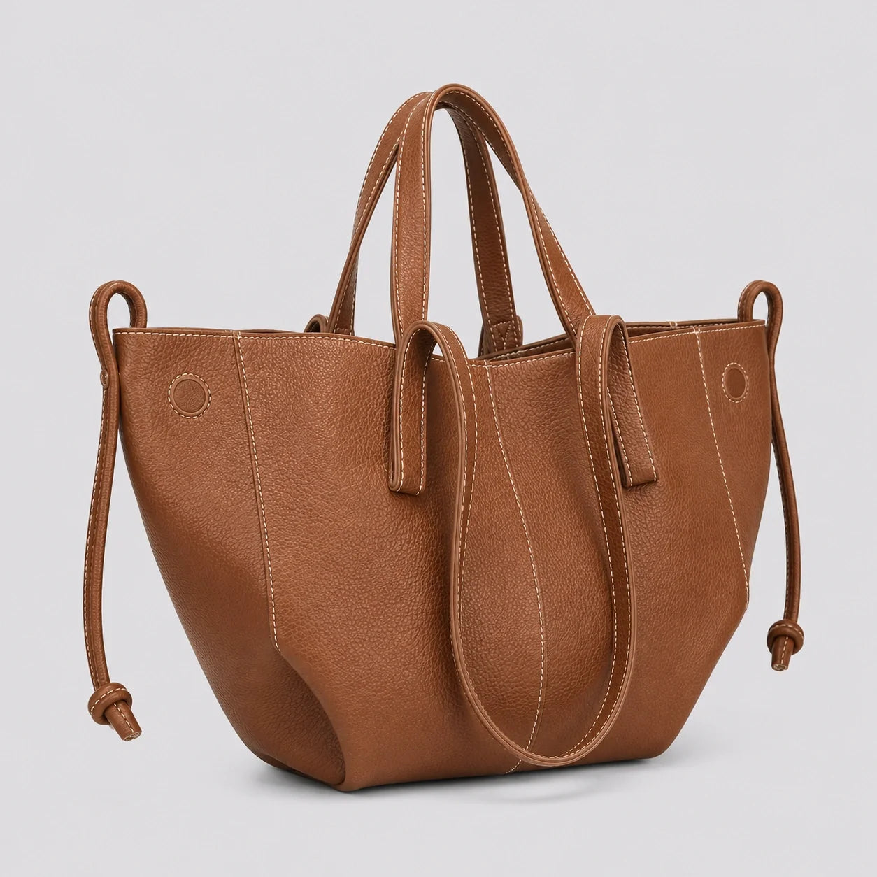 Tote Bag Weiches Leder Braun – Seitenansicht im Detail