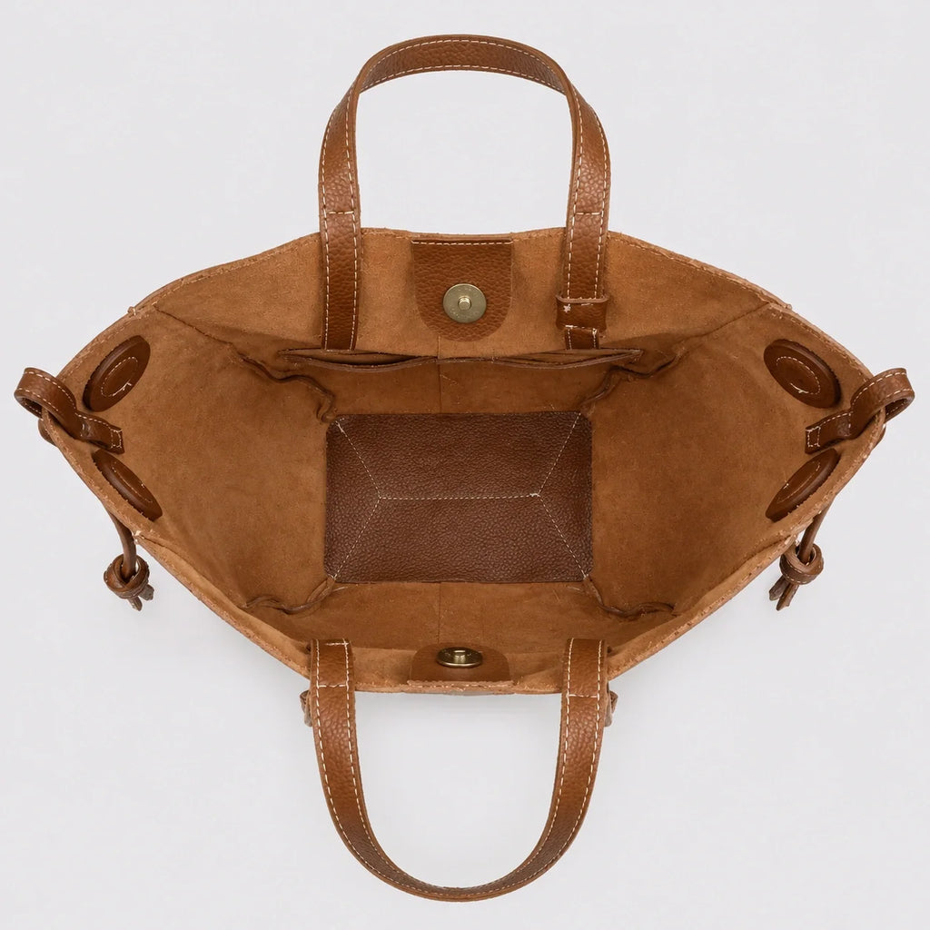 Tote Bag Weiches Leder Braun – Innenansicht mit geöffnetem Fach