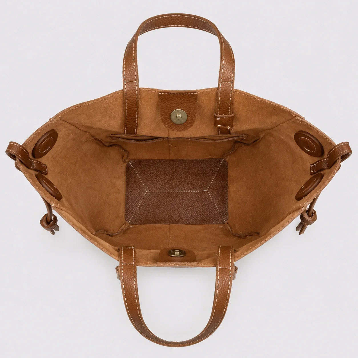 Tote Bag Weiches Leder Braun – Innenansicht mit geöffnetem Fach