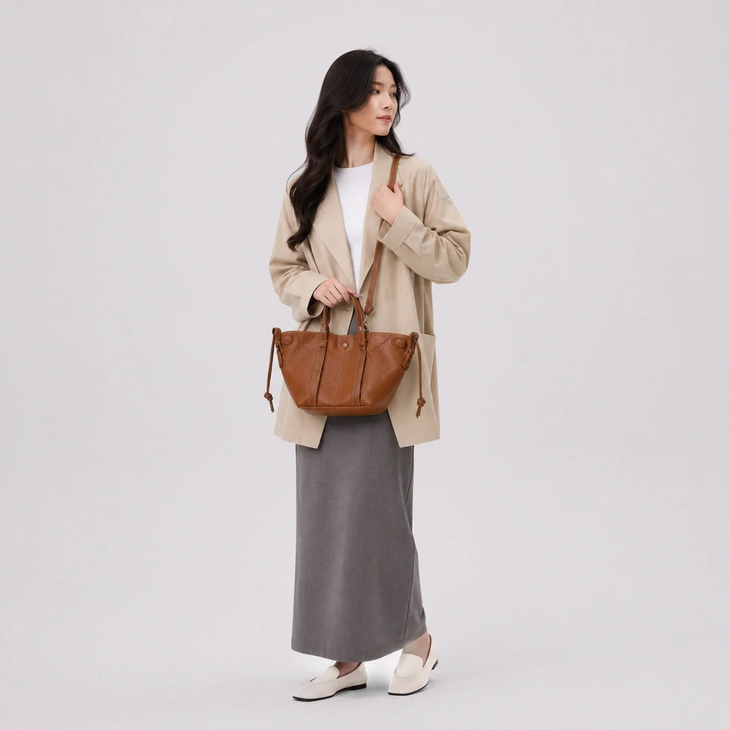 Tote Bag Weiches Leder Braun – Ansicht in ganzer Höhe