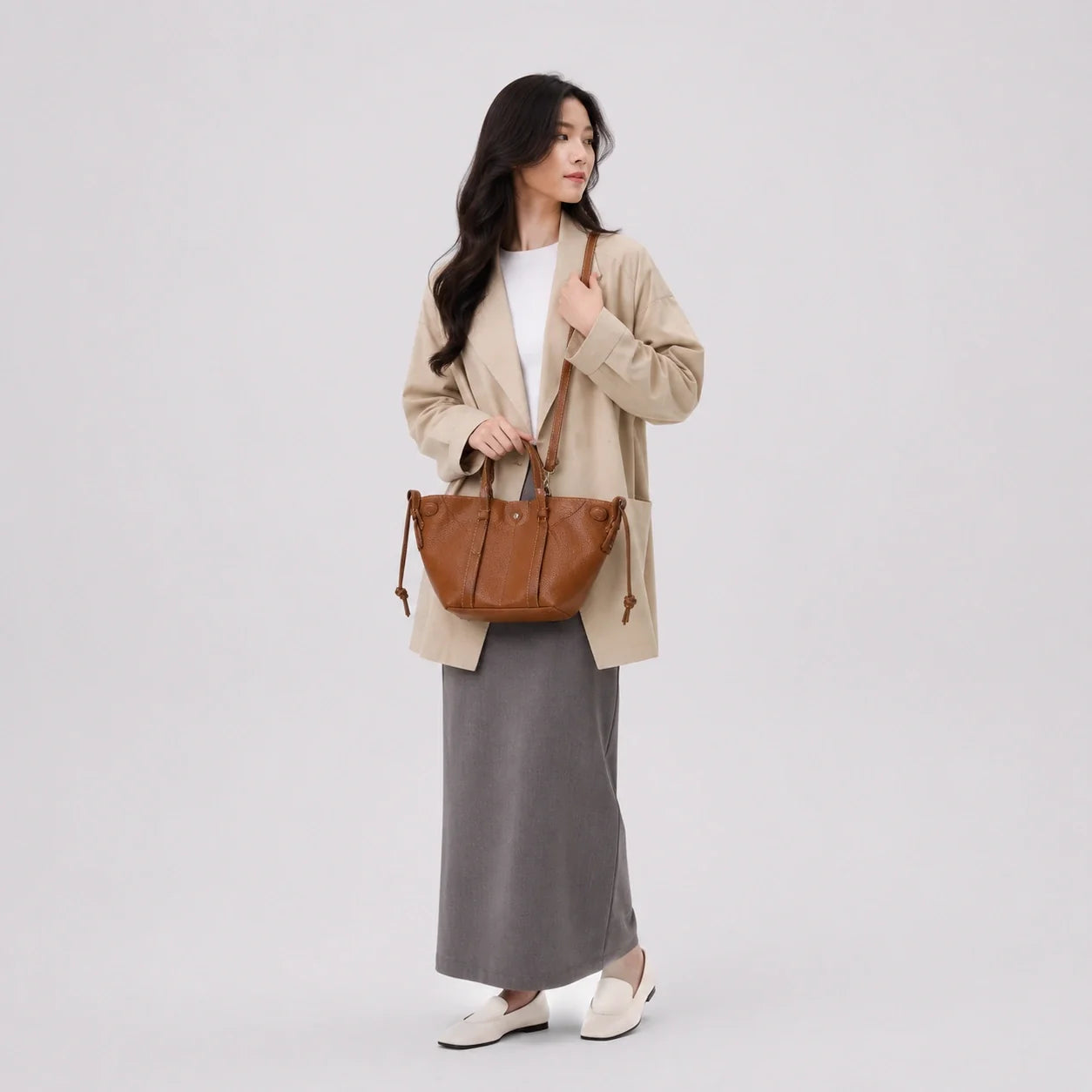 Tote Bag Weiches Leder Braun – Ansicht in ganzer Höhe