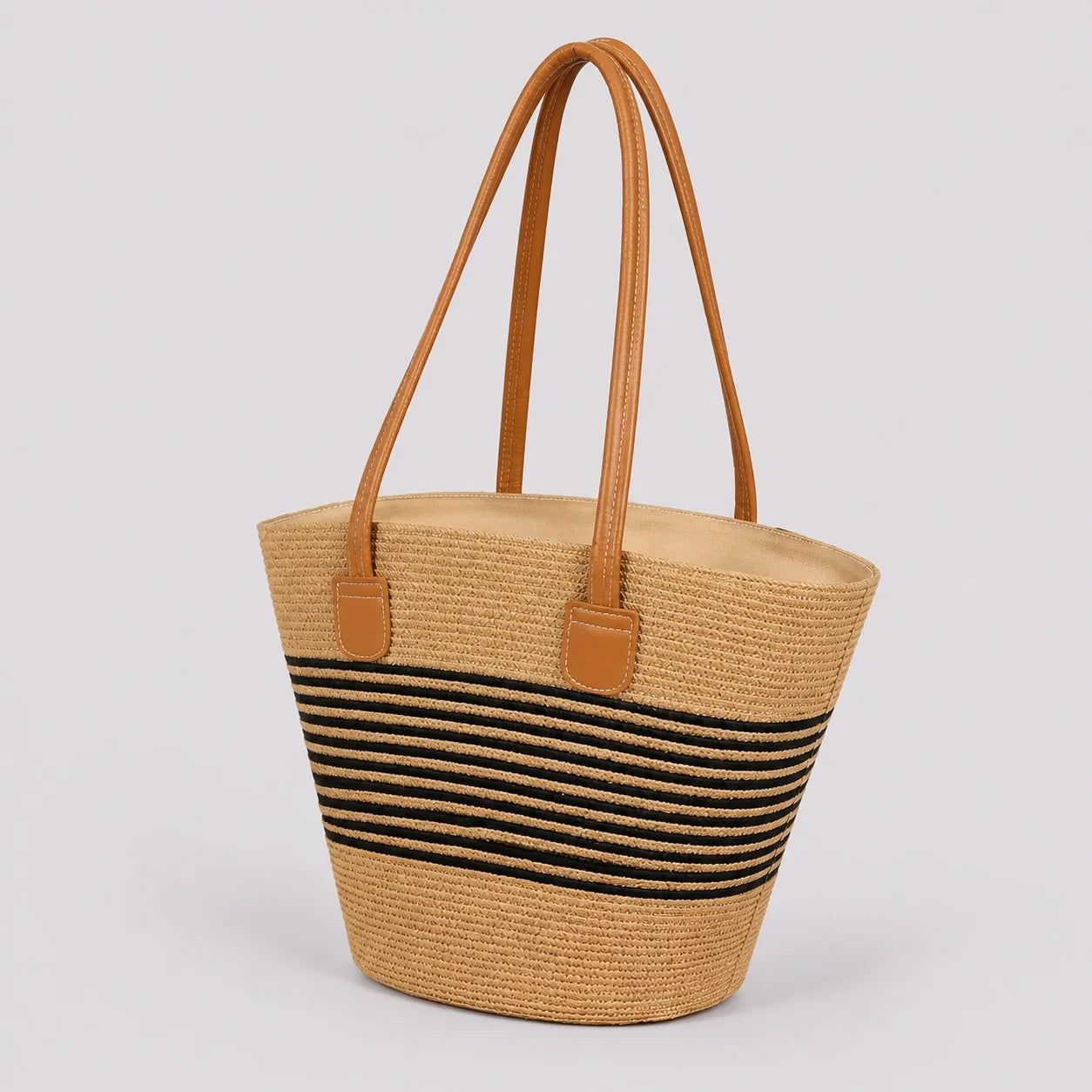 Stroh Tote Bag Naturell – Seitenansicht im Detail
