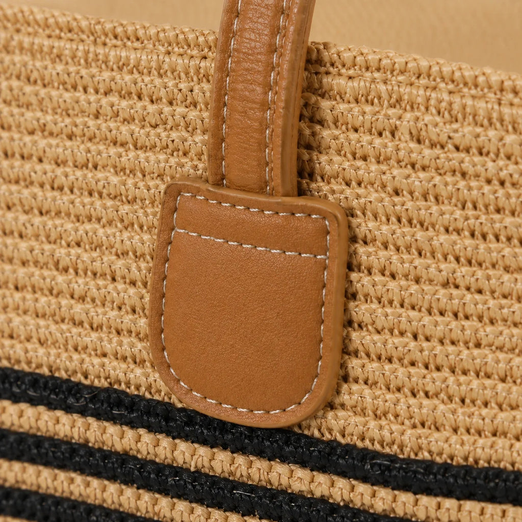 Stroh Tote Bag Naturell – Detailaufnahme der Verarbeitung