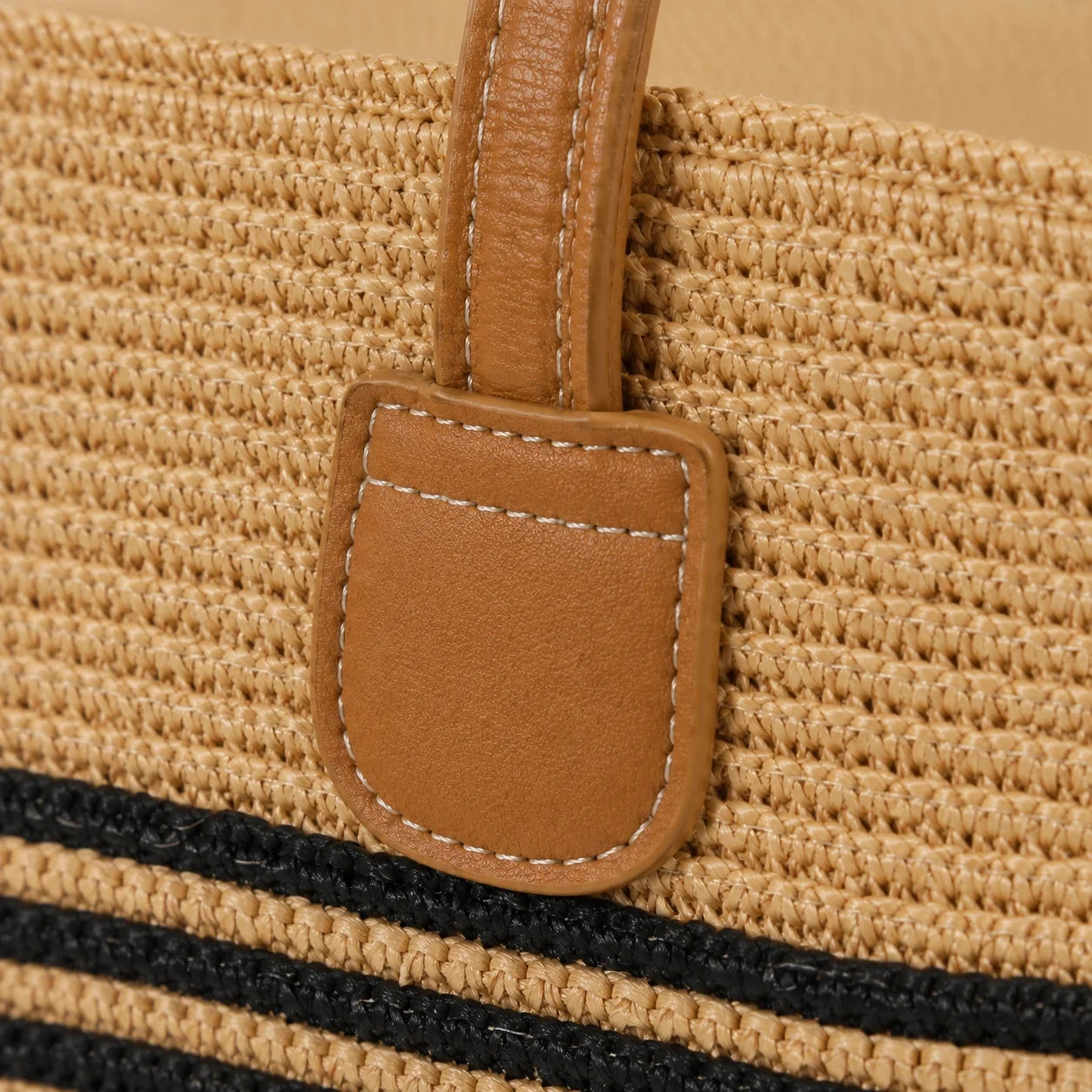 Stroh Tote Bag Naturell – Detailaufnahme der Verarbeitung