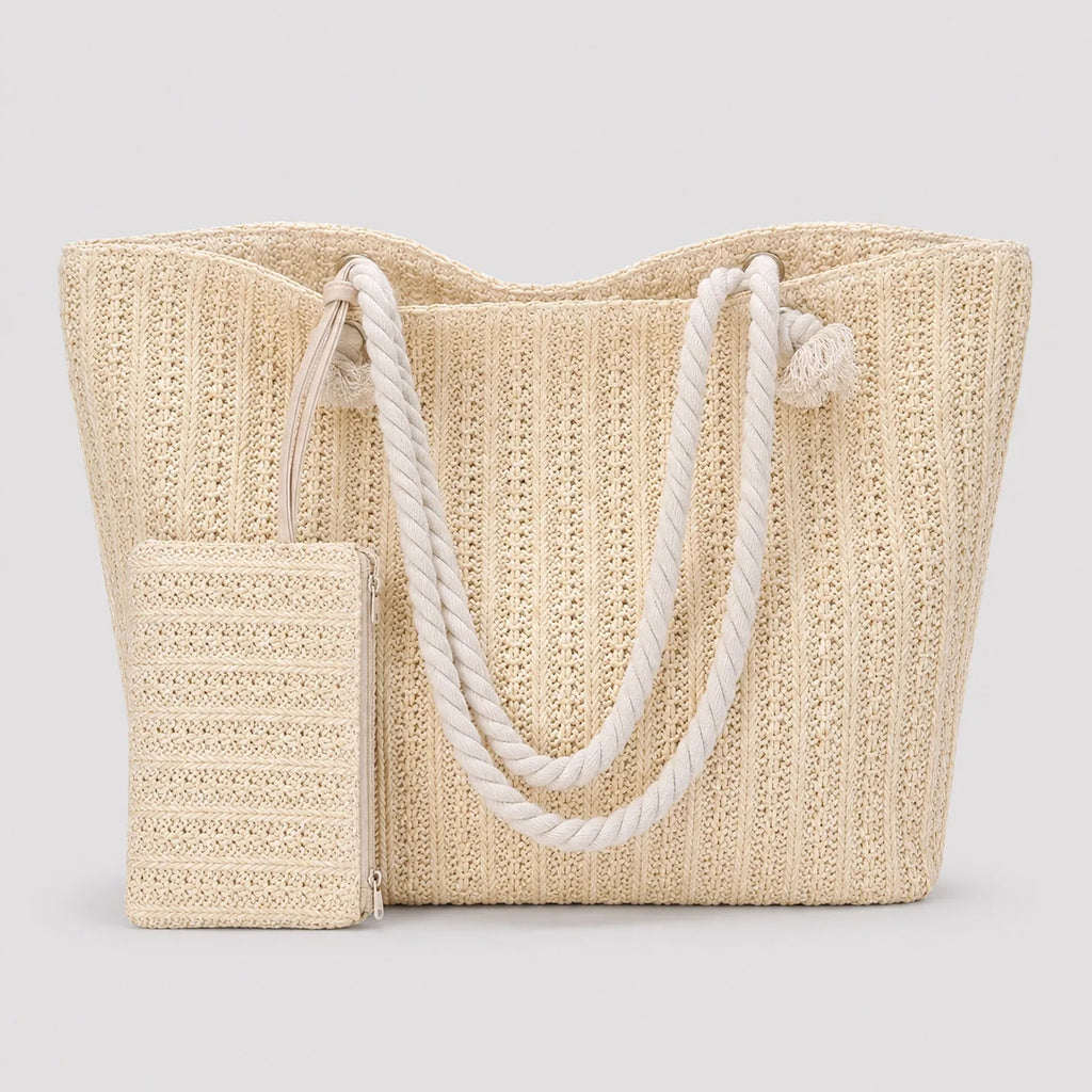 Große Strohtasche Creme XXL – Frontansicht