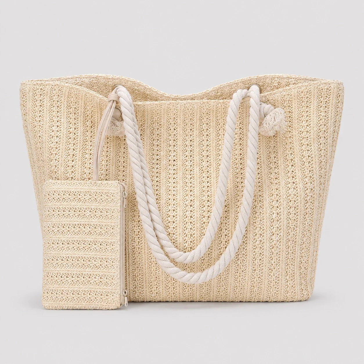 Große Strohtasche Creme XXL – Frontansicht