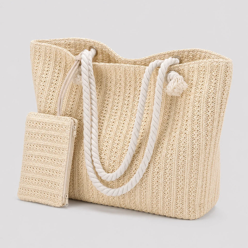 Große Strohtasche Creme XXL – Seitenansicht im Detail
