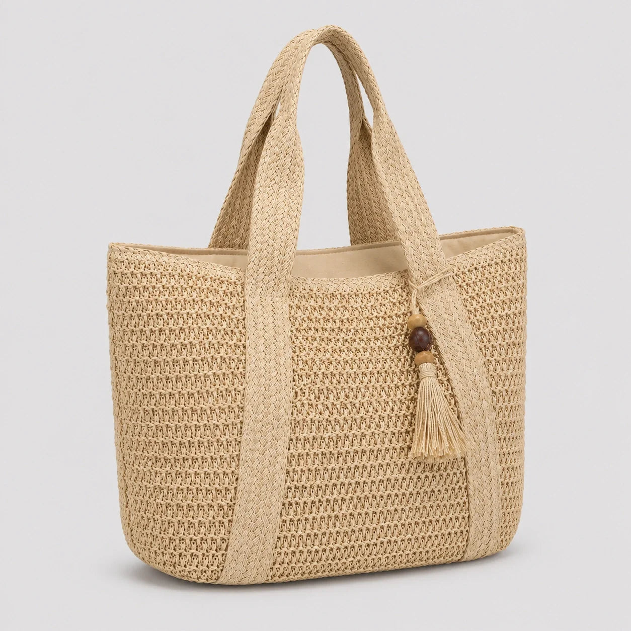 Raphia Tote Bag Urban Beige – Seitenansicht im Detail