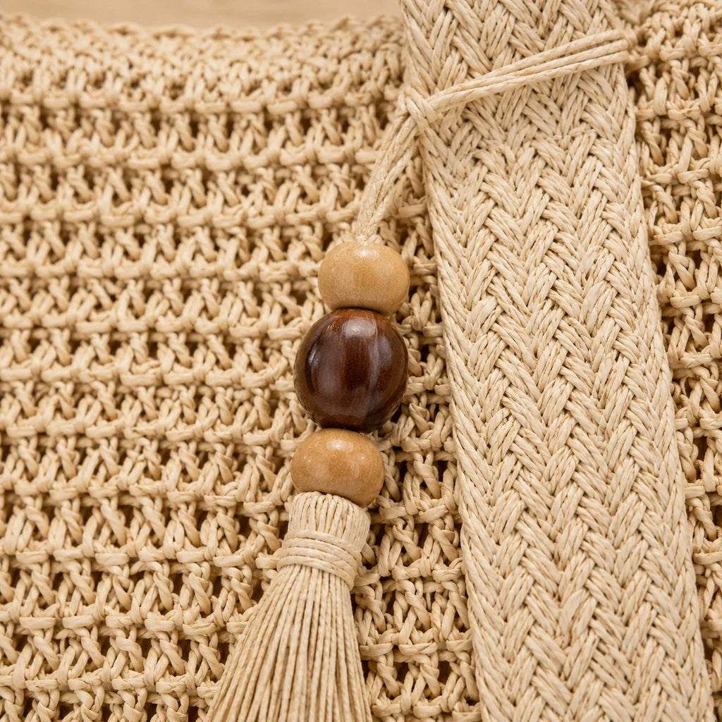 Raphia Tote Bag Urban Beige – Detailaufnahme der Verarbeitung
