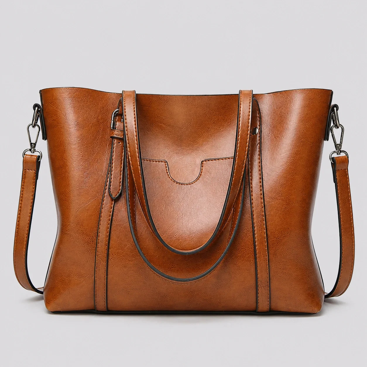 Zeitloser Shopper Cognac Vintage-Look – Frontansicht