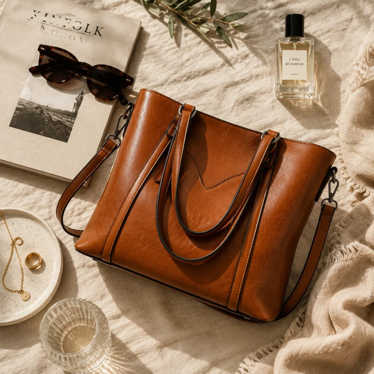 Zeitloser Shopper Cognac Vintage-Look – Produktaufnahme freigestellt
